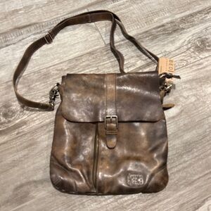BED|STU Distressed Warn Grey Leather Messenger Crossbody Bag